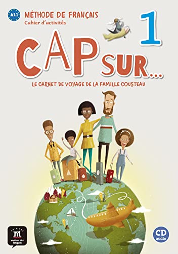 French textbook cover with illustrated family on a world map.