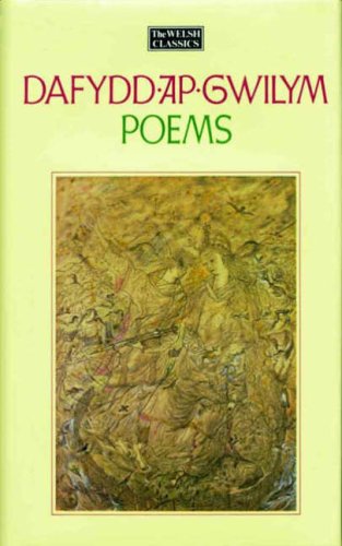 Book cover: “Dafydd Ap Gwilym - Poems” with medieval illustration.