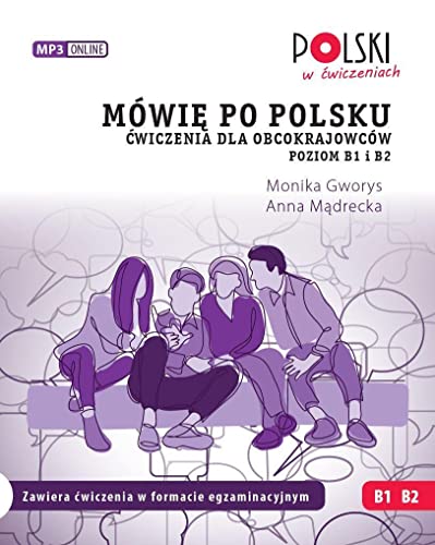Polish language learning book cover with illustrated people and text.