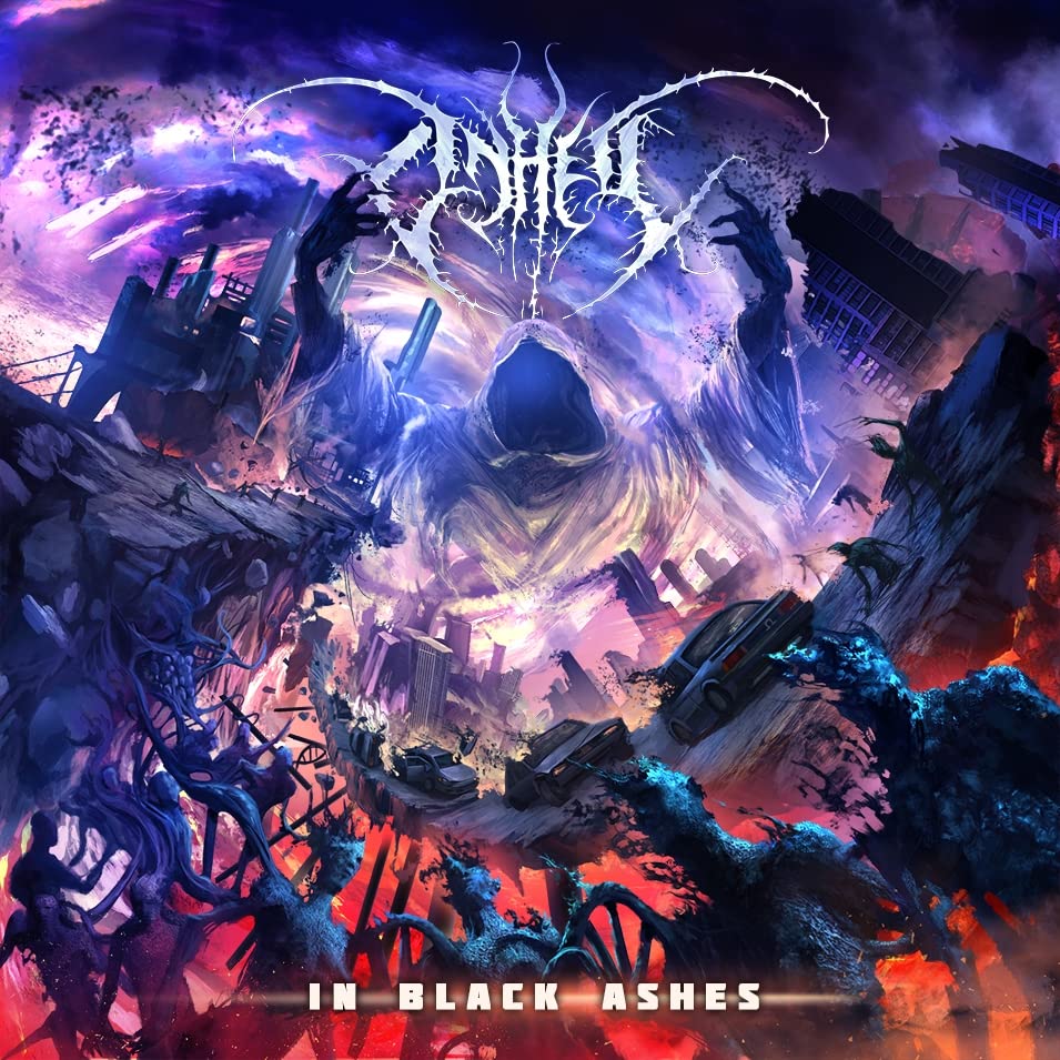 CD cover for "Gyrdleah - In Black Ashes" depicting a post-apocalyptic cityscape.