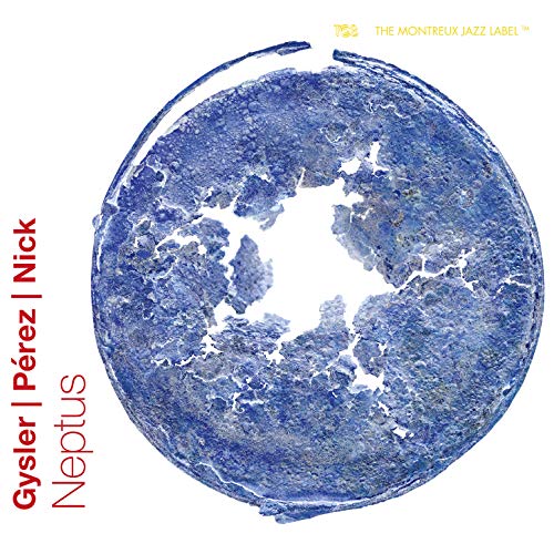 A blue circular image resembling a planet, on a white background with red and yellow text.