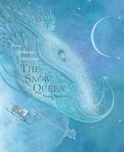 Book cover: “The Snow Queen” with icy imagery and a boy on a sled.