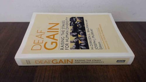 Book cover for "Deaf Gain," with text and a grayscale image.