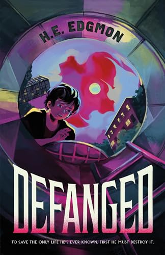 Book cover: young person framed by abstract shapes and the title "Defanged".
