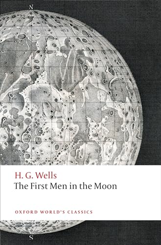 Book cover: detailed moon illustration with title “The First Men in the Moon.”