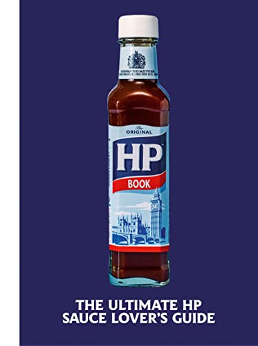 HP Sauce bottle on a dark blue background, book title below.