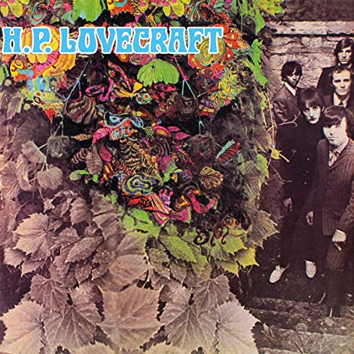 H.P. Lovecraft vinyl album cover with psychedelic art and a band photo.