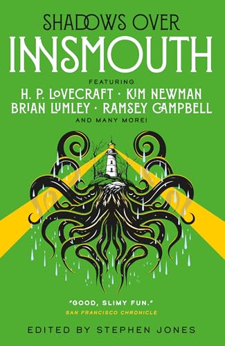 Green book cover with a lighthouse surrounded by dark, tentacle-like shapes.