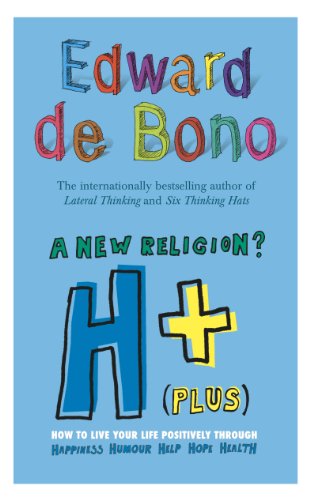 Book cover: "H Plus A New Religion" by Edward de Bono, featuring bold typography.