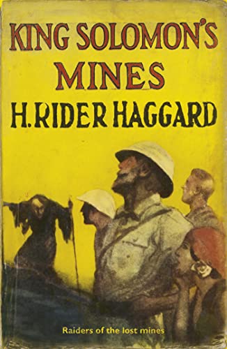 Vintage book cover for “King Solomon’s Mines” with explorers depicted.