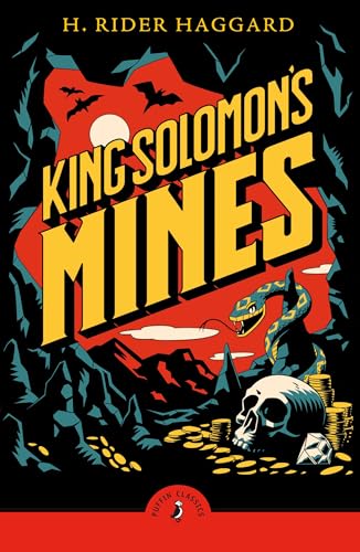Book cover for "King Solomon's Mines" with gold, skull, and snake imagery.