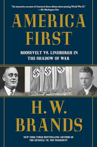 Book cover: “America First” with portraits of Roosevelt, Lindbergh, and a Nazi flag.