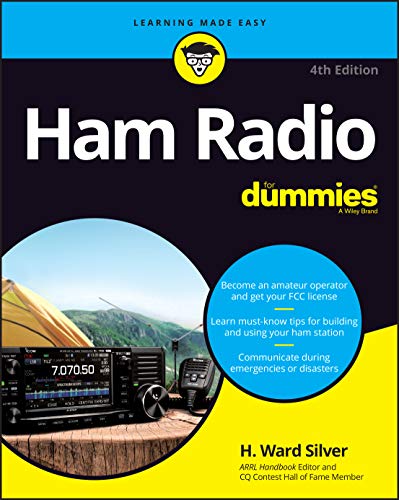 Book cover for "Ham Radio For Dummies" with radio equipment image.