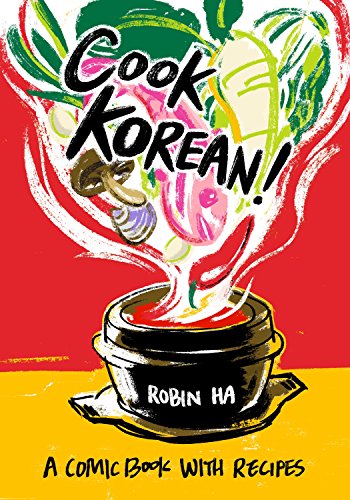 Cook Korean! cookbook cover with illustrated pot, vegetables, and bold text.
