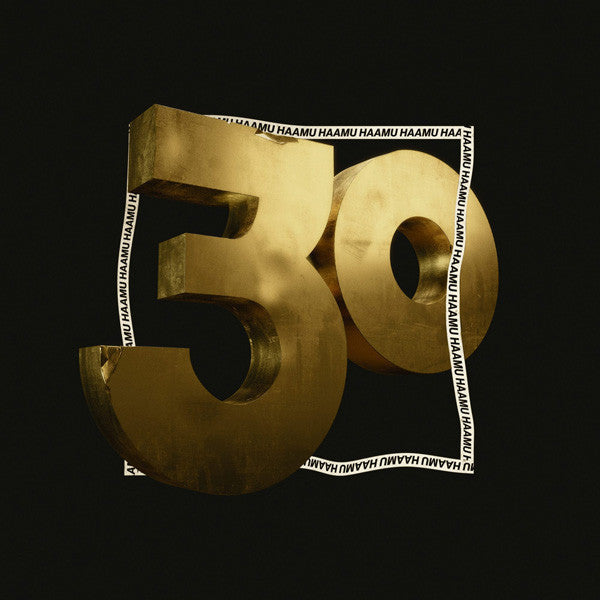 Golden “30” with repeating “HAAMU” text on a black background.