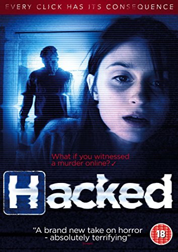 "Hacked" DVD cover featuring a woman and a man in a dark, glitchy scene.