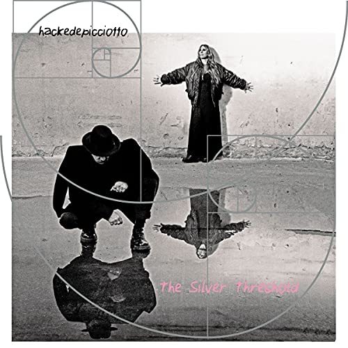 Black and white photo of two people with a golden ratio spiral overlay.