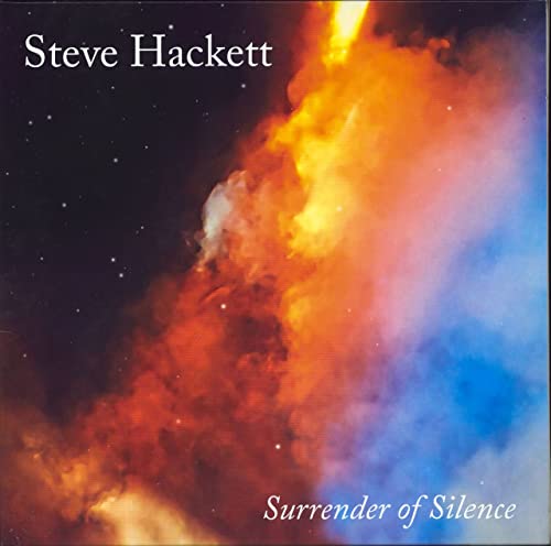 Steve Hackett album cover, “Surrender of Silence,” with fiery, cosmic imagery.