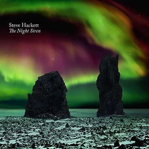 Album cover: rocky coastline under a vibrant aurora borealis.