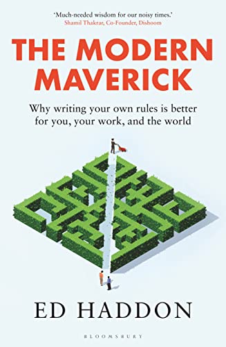 Book cover: “The Modern Maverick” with a green maze illustration.