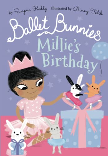 Book cover: girl with bunnies, birthday gift, and ballet theme.