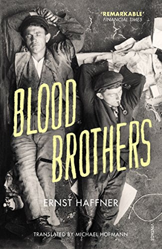 Book cover: two young men lying down, title “Blood Brothers”.