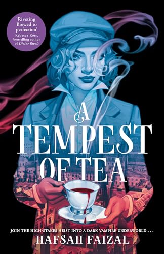 Book cover illustration of a woman in a cap holding a teacup with blood.