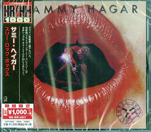CD cover for Sammy Hagar’s “Three Lock Box” featuring lips and a guitarist.