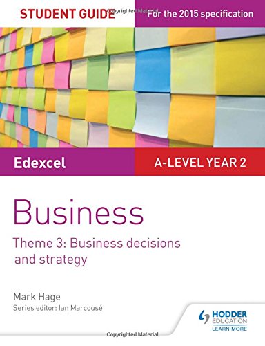 Edexcel A-level Business student guide cover with colorful sticky notes.
