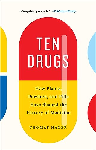 Book cover: red pill shape with white text, “Ten Drugs” and author’s name.