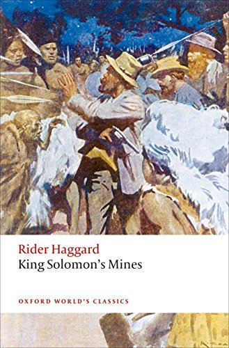 Book cover: “King Solomon’s Mines” with a painted scene of explorers.