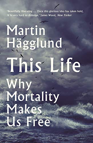 Book cover: “This Life” by Martin Hägglund, stormy seascape background.