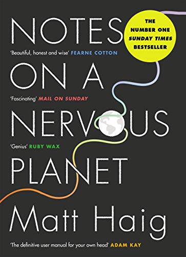 Book cover for Notes on a Nervous Planet by Matt Haig on grey background.