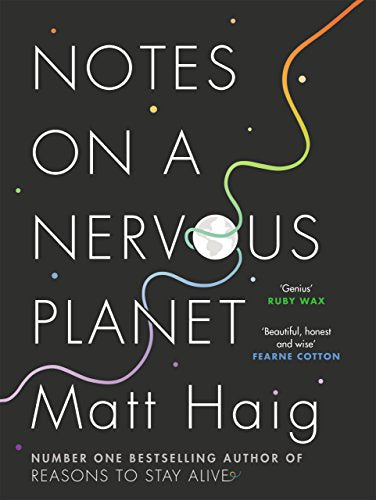 Book cover of Notes on a Nervous Planet by Matt Haig on dark background.
