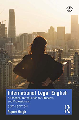 Book cover: “International Legal English” with a silhouetted figure and city skyline.
