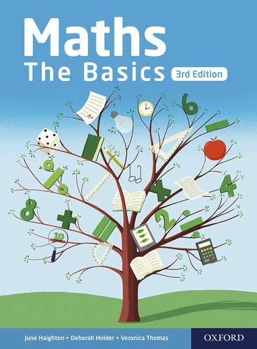 Book cover: "Maths The Basics" with illustrated tree of math symbols.