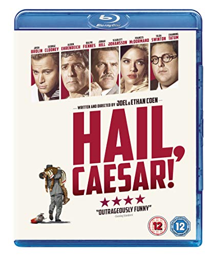 Blu-ray cover for Hail, Caesar! featuring portraits of the cast and large red text.