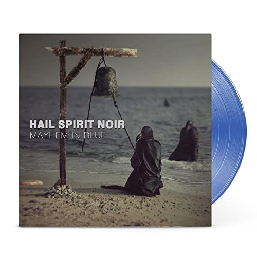 Vinyl record cover with figures on a beach, and blue vinyl disc.