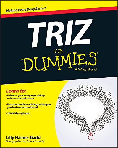 Book cover: "TRIZ For Dummies" with lightbulb illustrations and yellow accents.