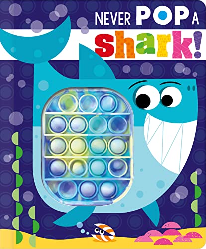 Blue shark-shaped pop-it toy with bubbles and a cartoon face.