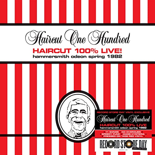 Record album cover: red and white stripes, portrait in a circle.