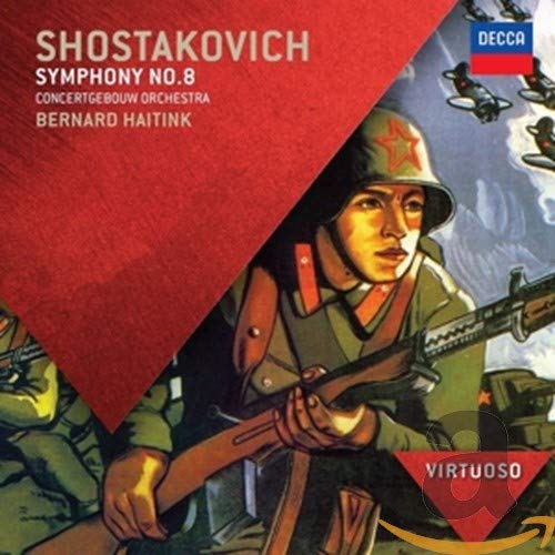 CD cover featuring a soldier with a rifle and text for Shostakovich Symphony No. 8.