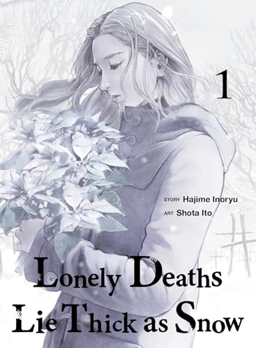 Woman in coat holding flowers, illustrated cover for manga volume one.