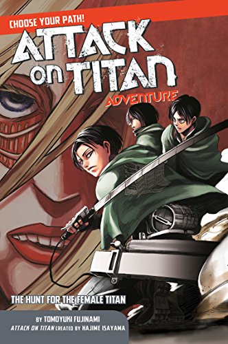 Attack on Titan adventure book cover featuring Eren, Mikasa, and the Female Titan.