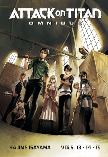 Attack on Titan omnibus volume 5 cover with characters and cityscape.