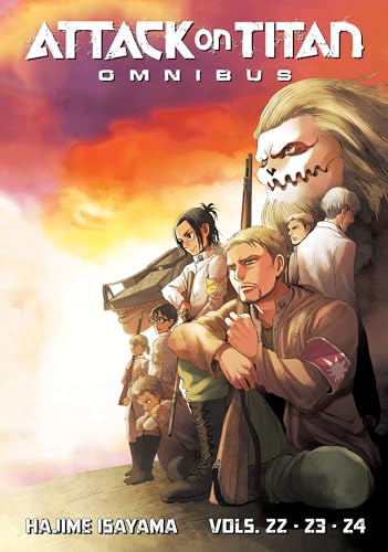 Attack on Titan omnibus volume 8, featuring characters against a fiery backdrop.