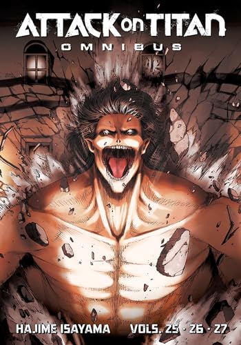 Attack on Titan Omnibus manga cover featuring a screaming titan bursting through a wall.