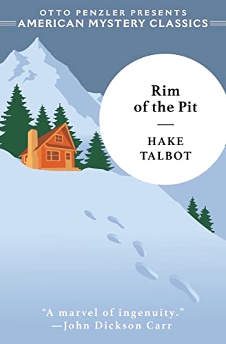 Book cover: snowy mountains, cabin, footprints, and title "Rim of the Pit.