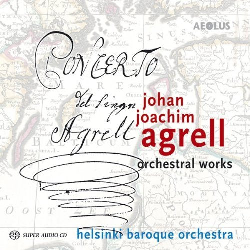 CD cover for Johan Joachim Agrell orchestral works, with map background.