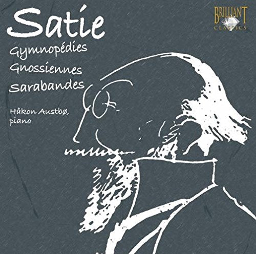 Album cover featuring a white line drawing of Erik Satie on a gray background.
